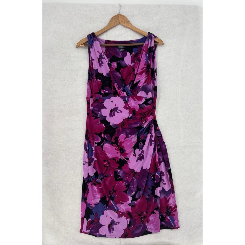American Living Sheath Dress Womens 12 Pink Floral Ruched Stretch Casual Party